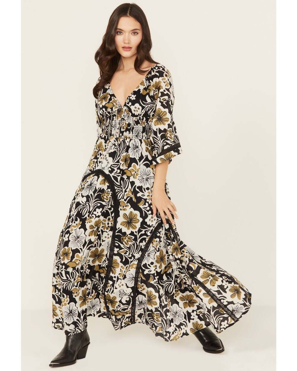 Free People Printed Dixie Maxi Dress in Black Combo - 100% Cotton Size Xsmall